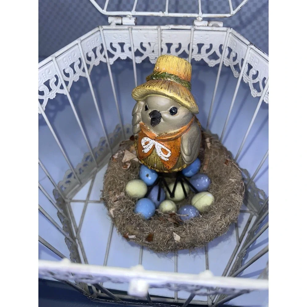 Bird‎ Cage Vintage Cream Color Metal Shabby Chic Cottage Hinge Clasp Lift Top